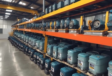 Close-up of industrial machinery parts in a bright workshop.