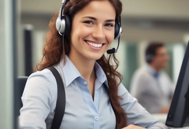 Modern contact center workspace with professionals collaborating in Lima office.