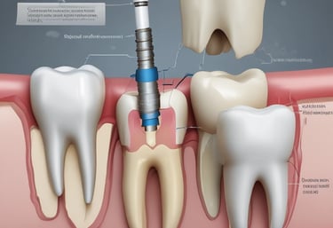 Close-up of a dental implant being placed in a patient's mouth in a clean clinical setting.
