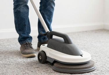 A professional cleaner carefully wiping a large office window with a squeegee.