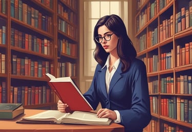 Photo of a confident lawyer reviewing case files in a courtroom.