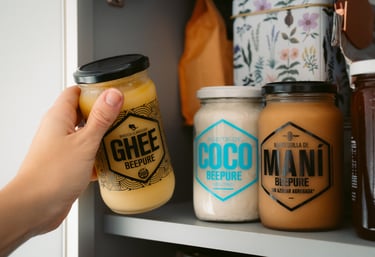 Ghee, aceite de coco y mantequilla de maní BEEPURE importados a Chile por Vanzzini SpA