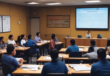 Image showing a focused group of students practicing answer writing in a classroom setting.