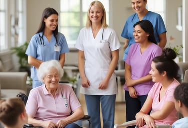 Instructor demonstrating CPR technique to a small group of attentive students.