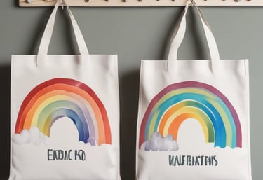 Bolsas blancas de manta con estampado de arcoiris