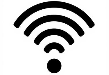 Black and white minimalist Wi-Fi signal icon representing wireless internet connectivity.
