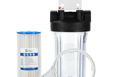 portafiltros transparente de 10 pulgadas con cartucho de sedimentos plisado