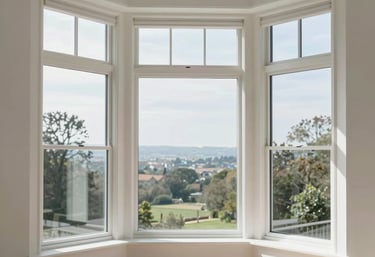 Close-up of a sparkling clean residential window reflecting a sunny garden.