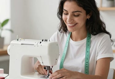 Mujer elaborando ropa para mascotas lomitos y michis