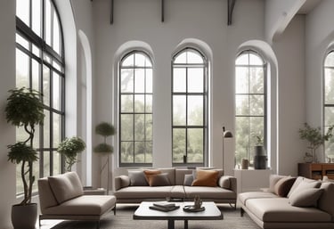 Elegant modern office space with sleek furniture and tasteful Brazilian decor accents.