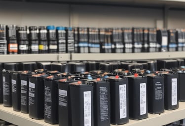 A Quantara team member carefully loading used batteries into a secure transport vehicle.