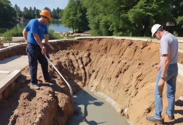 Technician assembling a micro piscine kit outdoors, showing step-by-step installation.