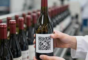 Hyperrealistic image of a factory production line stamping a certification code on alfajores packaging.