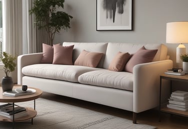 Technician carefully cleaning a sofa upholstery with professional tools.