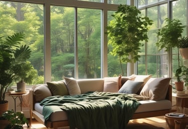 A serene workspace with soft sage green and cream tones, inviting peaceful reflection.
