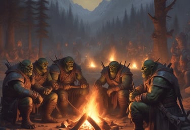 A close-up of finely detailed fantasy and sci-fi miniatures arranged on a gaming table with paints and 3D printer parts in the background.