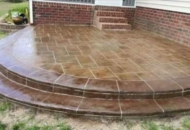 a patio with a brick patio with a brick patio