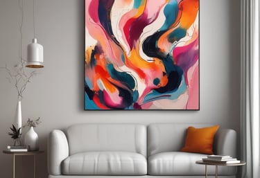 Abstraktūs paveikslai interjerui modernioje svetainėje