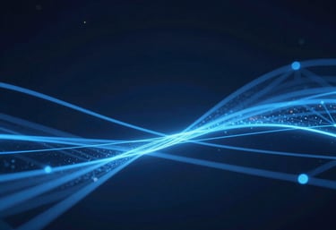 An elegant representation of digital connectivity, with abstract blue glowing lines on a dark navy background.