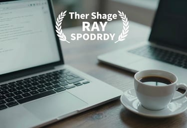 An organized workspace with a laptop and a cup of coffee, filtered in muted sage teal and dusty blue-grey tones, modern and efficient.