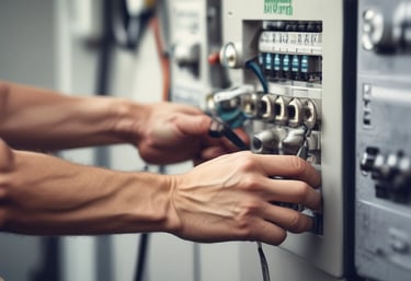 A plumber fixing pipes under a kitchen sink.