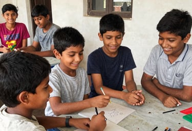 Children and teachers planting trees together during a volunteer day.