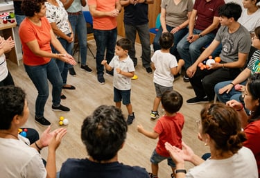 A diverse group of church members smiling and engaging in a community outreach event outdoors.