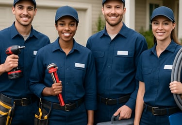 Close-up of hands fixing a water pump with tools in a residential building