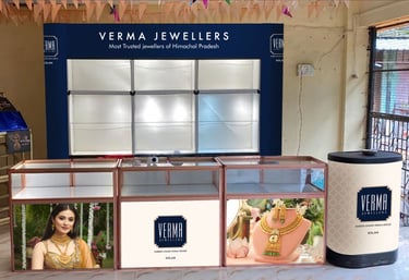 Jewelry showcase Backdrop and counters for 3 meter space