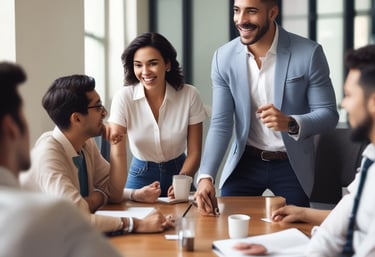 a group of people standing in front of a wall