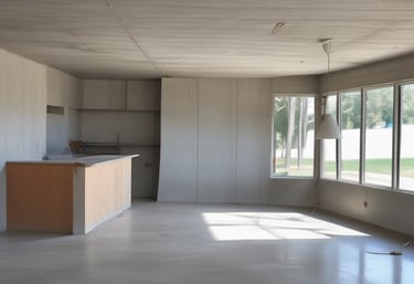 A cozy living room mid-renovation with fresh paint and new fixtures.