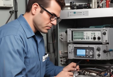Technician inspecting a sputtering system 
