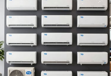 Technician installing a modern split air conditioner unit on a residential wall.