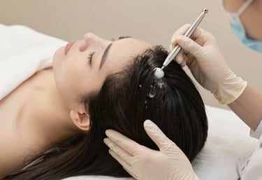A serene treatment room with acupuncture needles gently placed on a patient's back.