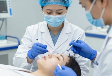 A glowing woman receiving a gentle facial treatment in a calm, natural setting.