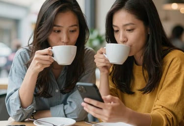 A cozy workspace with a laptop, a cup of tea, and a notebook filled with product ideas and lifestyle notes.
