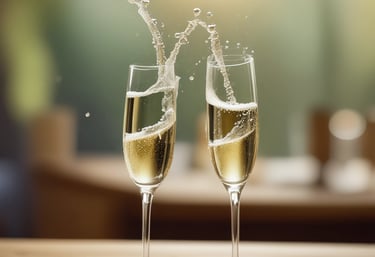 A selection of refreshing beverages including water, soda, beer, and wine on a rustic wooden table.