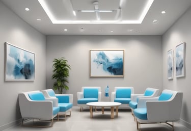 Illustration of a friendly clinic environment with smiling staff welcoming international patients.