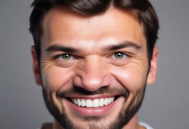 Cartoon style happy client before and after hair transplant, showing joyful transformation.