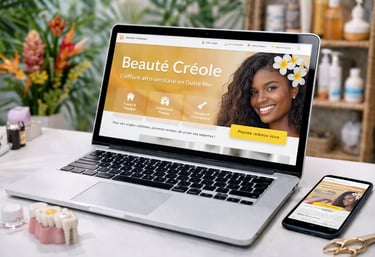 Exemple de site internet pour salon de coiffure afro-antillais optimisé pour ordinateur et mobile