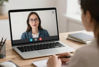 A friendly licensed provider smiling warmly during a virtual consultation.