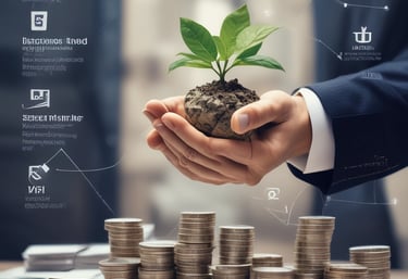 A confident businessperson reviewing investment charts in a modern office.