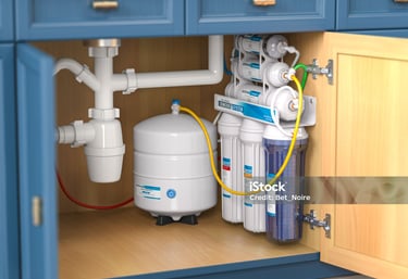 a kitchen sink with a water filterer and a water filterer