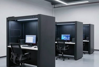 A secure, custom-built AI private suite with advanced hardware and green ambient lighting.
