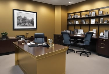 Professional office setting with gold bars and documents on the desk.