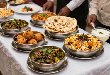 as a rich keyword description like: "Eat-N-Joy premium authentic pure vegetarian catering and tiffin
