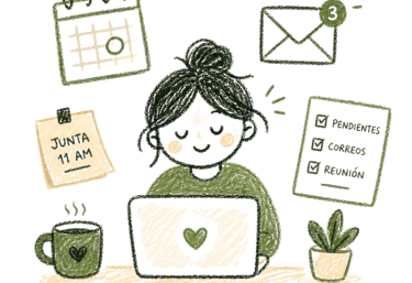 Iconos de pausas mentales y recursos digitales de bienestar laboral.