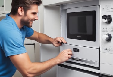 Close-up of a refrigerator door being fixed by a professional technician.