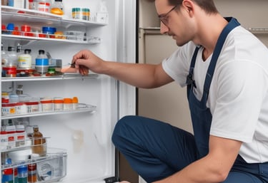 Technician repairing a washing machine in a cozy Florida home.