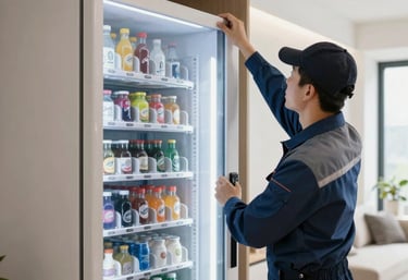 Fully stocked vending machine with cashless payment options ready for use.